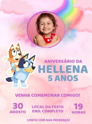 Convite Aniversário Bluey e Bingo com Foto para Editar Online