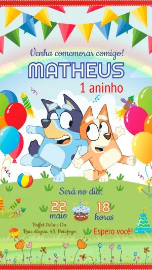 Convite de Aniversário Bluey e Bingo para Editar Online