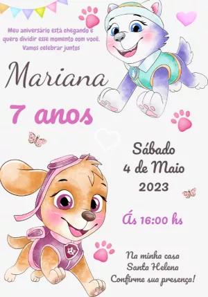 Convite Patrulha Canina Meninas para Aniversário Editável