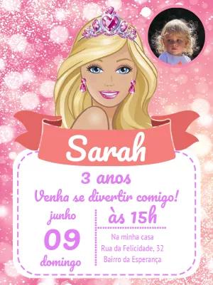 Convite de Aniversário Barbie com Foto para Editar Online