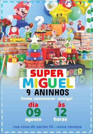 Convite de Aniversário Super Mario com Personagens para Editar Online