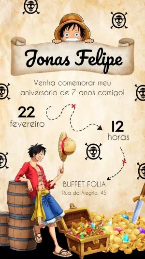 Convite de Aniversário One Piece com Luffy para Editar Online