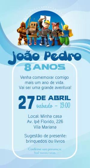 Convite de Aniversário Roblox com Personagens para Editar Online