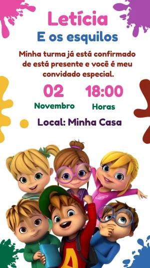 Convite de Aniversário Alvin e os Esquilos para Editar Online
