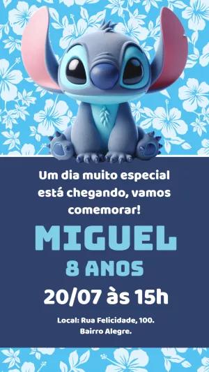 Convite de Aniversário Stitch Editável Online para Imprimir