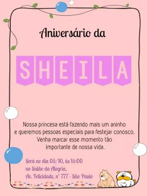 Convite Aniversário Cachorrinho Rosa para Editar Online