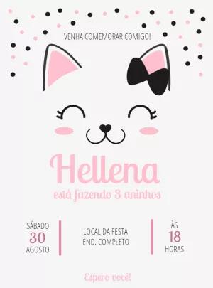 Convite de Aniversário Gatinha Rosa para Editar Online