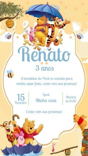 Convite de Aniversário Ursinho Pooh e Turma para Editar Online