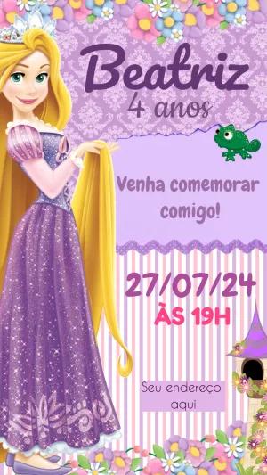 Convite de Aniversário Rapunzel Enrolados para Editar Online