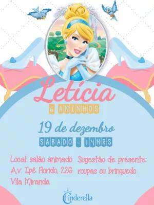 Convite de Aniversário Cinderela Princesa Disney para Editar
