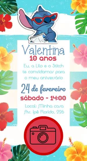 Convite de Aniversário Stitch com Foto para Editar Online