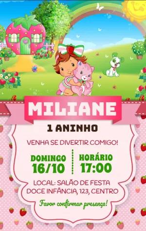Convite de Aniversário Moranguinho Baby para Editar Online