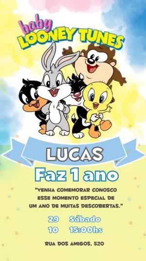 Convite Aniversário Baby Looney Tunes para Editar Online