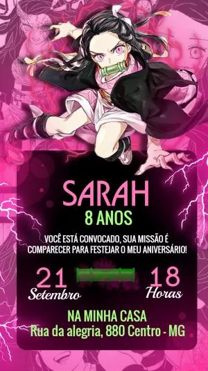 Convite Aniversário Nezuko Kamado para Editar Online