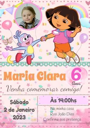 Convite de Aniversário Dora Aventureira com Foto para Editar
