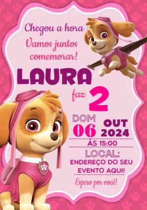 Convite de Aniversário Patrulha Canina Skye para Editar Online