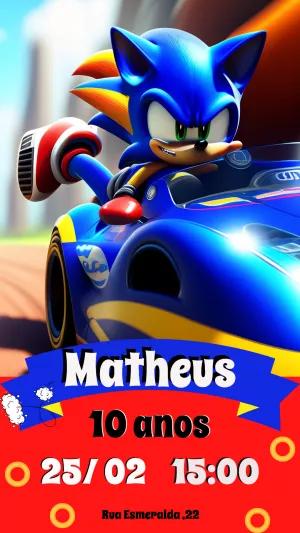 Convite Aniversário Sonic Corrida para Editar Online