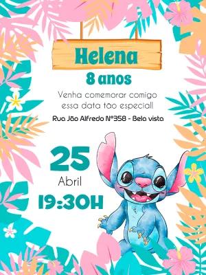 Convite Aniversário Stitch Tropical para Editar Online