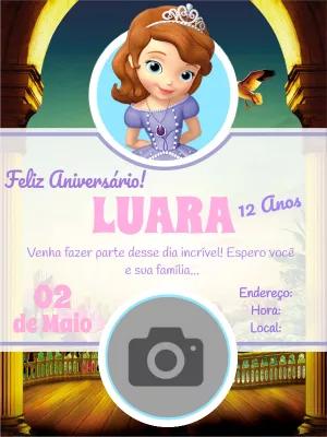 Convite Aniversário Princesa Sofia com Foto para Editar Online