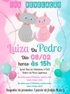 Convite Chá Revelação Gatinhos Fofos para Editar Online