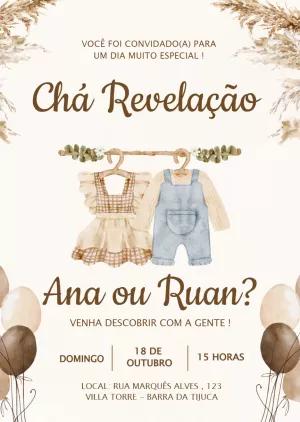 Convite Chá Revelação Varal de Roupas Boho para Editar Online