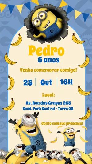 Convite de Aniversário Minions para Editar e Imprimir