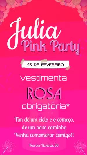 Convite de Aniversário Pink Party Rosa para Editar Online