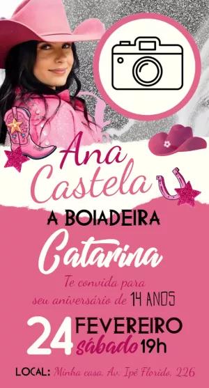 Convite de Aniversário Boiadeira com Foto para Editar Online