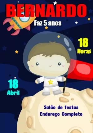 Convite de Aniversário Astronauta no Espaço para Editar Online