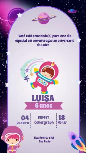 Convite de Aniversário Astronauta Menina para Editar Online