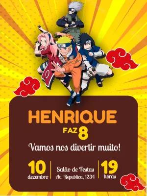 Convite de Aniversário Naruto com Personagens para Editar Online