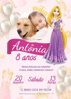 Convite de Aniversário Rapunzel com Foto para Editar Online