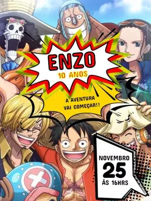 Convite de Aniversário One Piece com Personagens para Editar