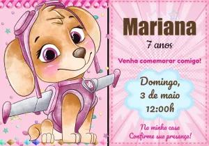Convite Aniversário Skye Patrulha Canina para Editar Online