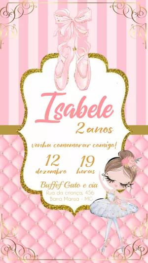 Convite Aniversário Bailarina Aquarela para Editar Online