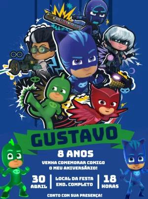 Convite de Aniversário PJ Masks com Heróis para Editar Online