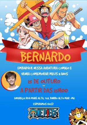 Convite de Aniversário One Piece com Foto para Editar Online