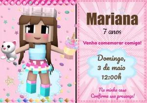 Convite Aniversário Roblox Menina Rosa para Editar Online