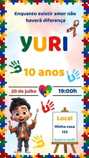 Convite de Aniversário Autismo com Quebra-Cabeça para Editar