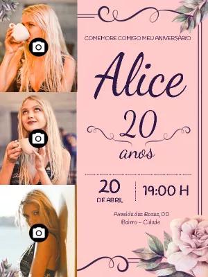 Convite de Aniversário Feminino com Foto para Editar Online
