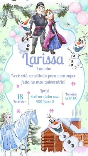 Convite de Aniversário Frozen com Personagens para Editar