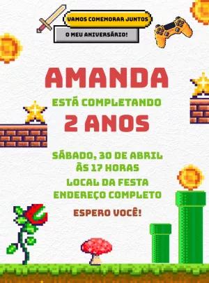 Convite de Aniversário Games Pixel Art para Editar Online