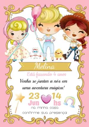 Convite de Aniversário Toy Story Menina para Editar Online