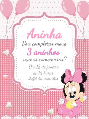 Convite Aniversário Minnie Baby Rosa para Editar Online