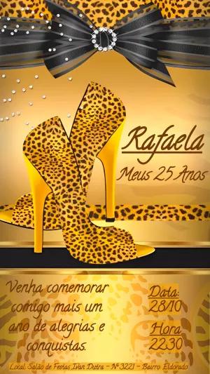 Convite de Aniversário Onça Dourado para Editar Online