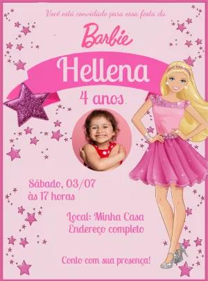 Convite Aniversário Barbie com Foto para Editar Online e Imprimir