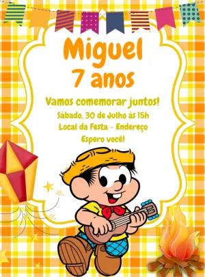Convite Aniversário Festa Junina Chico Bento para Editar
