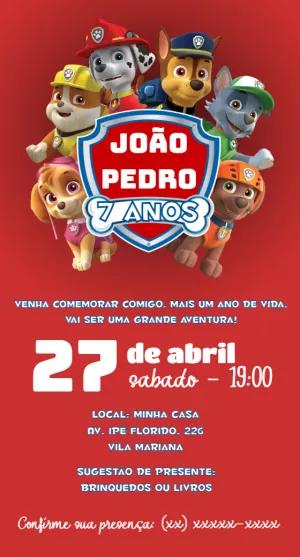 Convite de Aniversário Patrulha Canina para Editar Online