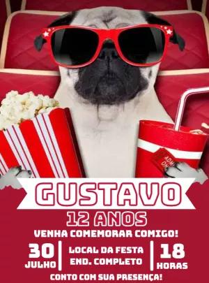Convite de Aniversário Tema Cinema com Pet para Editar Online
