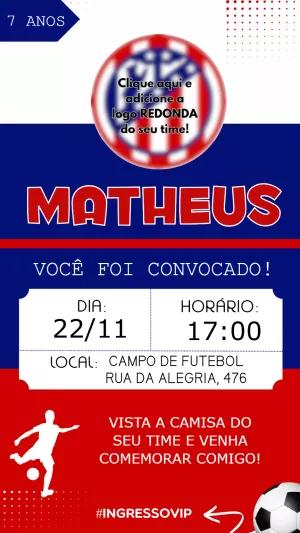 Convite Aniversário Futebol com Logo do Time para Editar Online